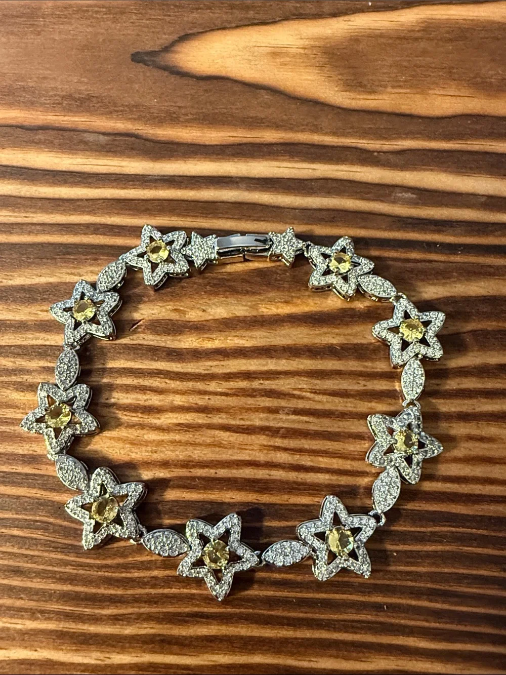 Silver Starflower Bracelet with Yellow Gem Centers Stainless Steel